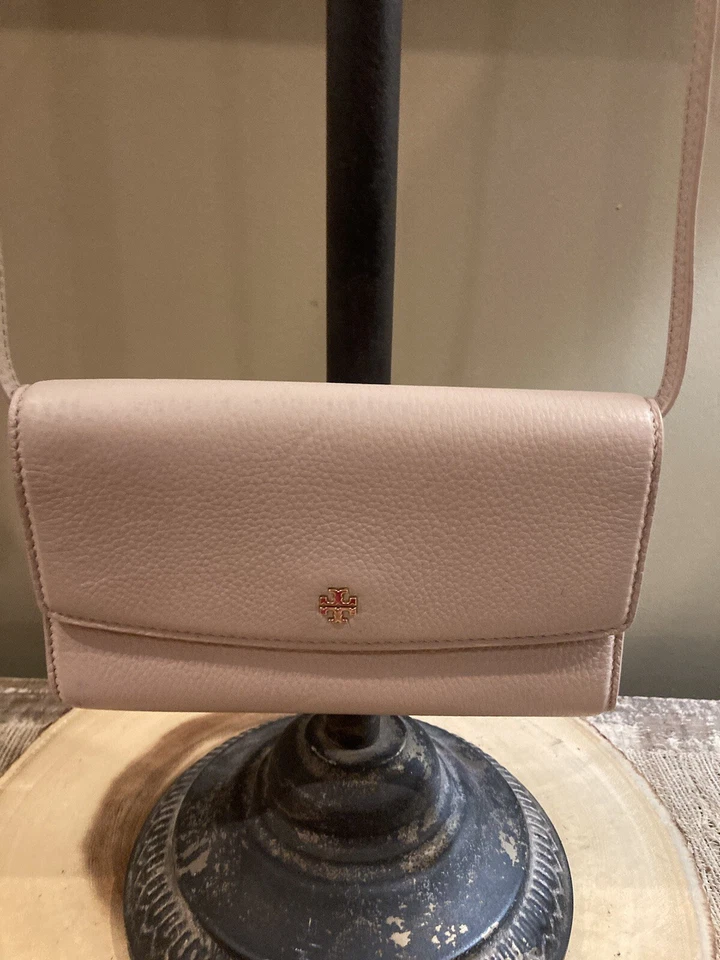 Bolso Bandolera Cartera Tory Burch Shell Rosa Robinson Cuero Guijarro Solapa Foto 2 de 4