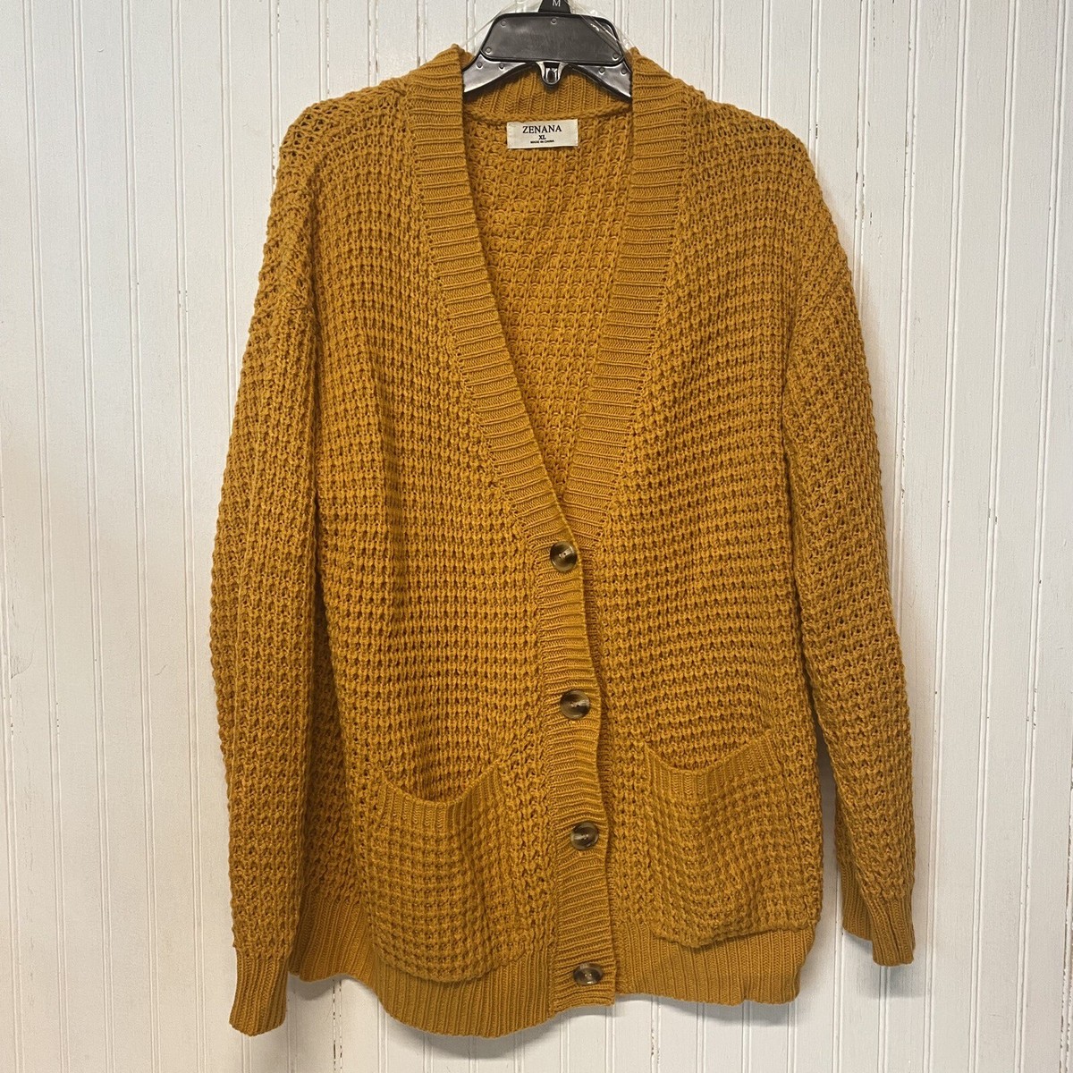 Zennana Sweater Womens XL Orange Chunky Knit Button Up Long Sleeve