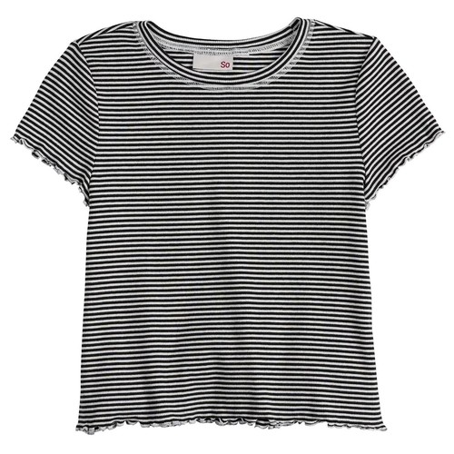 Girls’ SO $20 Black and White Stripe Lettuce Edge Short Sleeve Top Size M 8 NWT