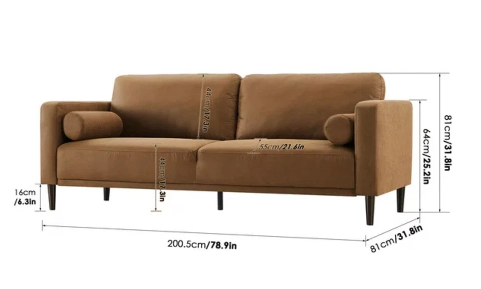 Sofá sofá de brazo cuadrado de 78,9"" con sofá de salón tapizado de 3 asientos sofá grande. Foto 3 de 4