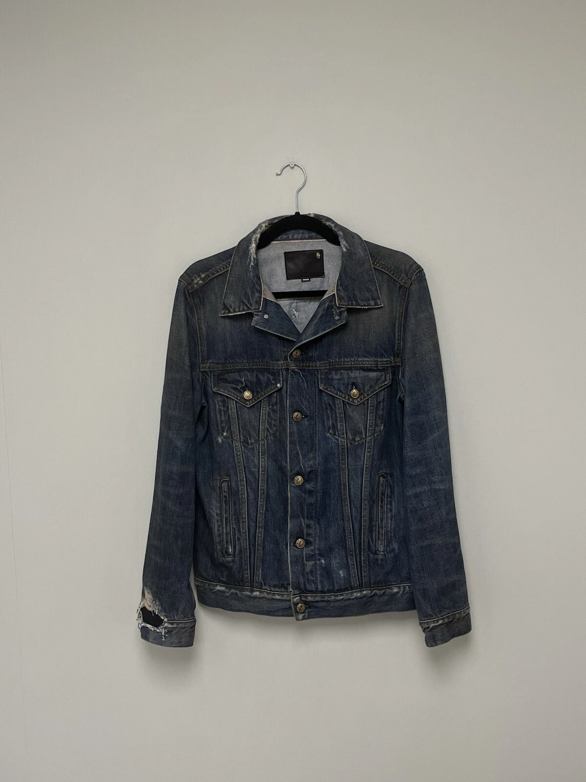 $1250 R13 Distressed Zipper Trucker Jacket Medium image 20
