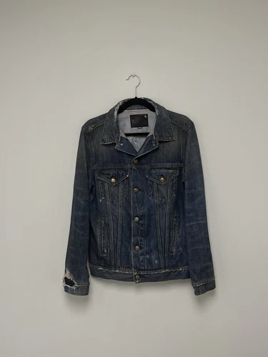 $1250 R13 Distressed Zipper Trucker Jacket Medium image 20