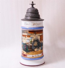 Antique German Porcelain Beer Stein Occupational Electrician w/Litho c.1890s