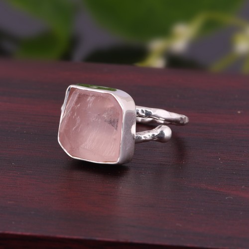 Rough Rose Quartz 925 Sterling Silver Adjustable Ring Engagement Gift For Her - Picture 2 of 5