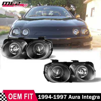 1994-1997 Black Headlights For Acura Integra GS Halo Projectors Front lamp Pair