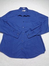 Calvin Klein Men's Dress Shirt XL Blue Checkered Long Sleeve Cool Tech Non-Iron