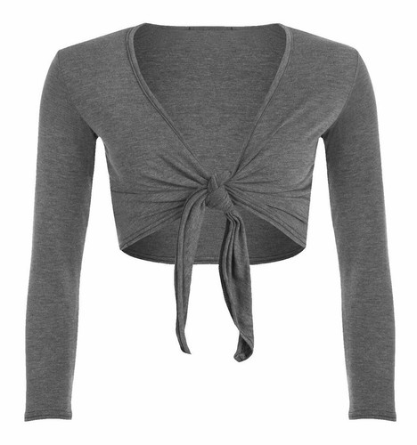 Mujeres Mangas Largas Frente Recortado Encogimiento de hombros Damas Cortado Frente Informal Bolero Prenda para el torso - Imagen 9 de 26