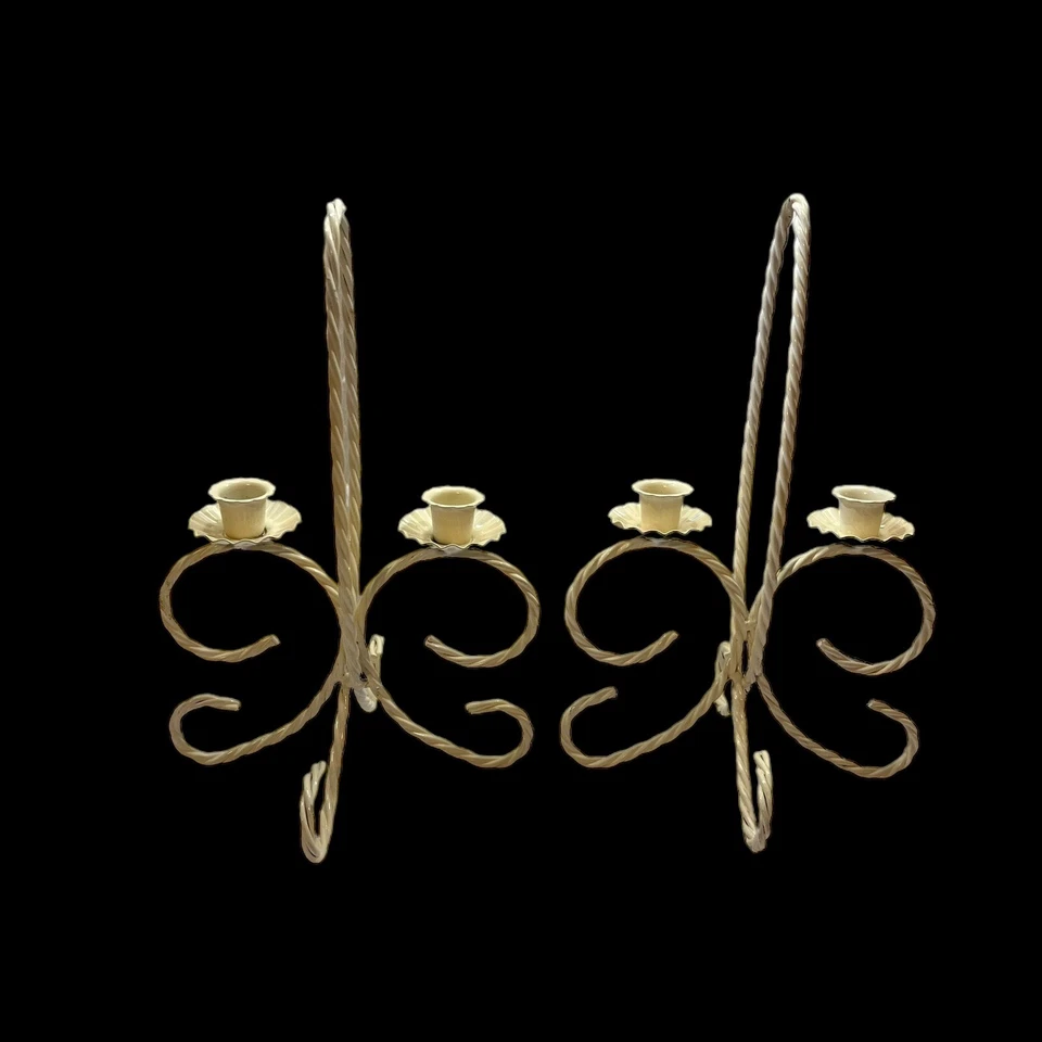 Par de soportes cónicos para candelabros dobles independientes de alambre trenzado blanco roto de colección Foto 2 de 4