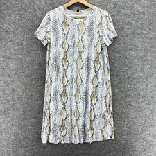 Express  Dress Women S Small White Animal Print Midi Crew Neck Short Sleeve