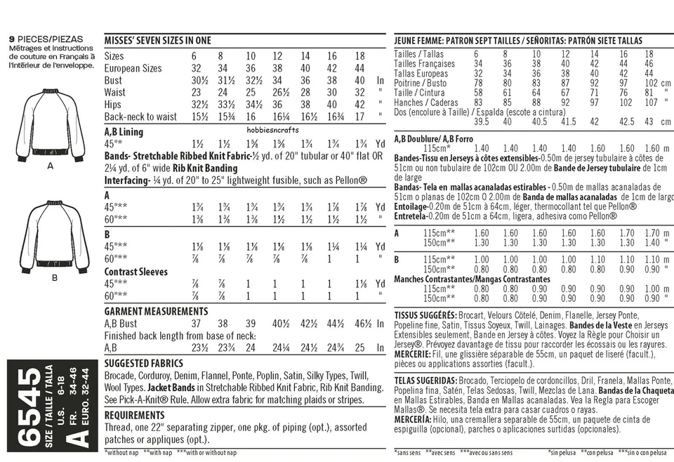 NEW LOOK 6545 MISSES' FLIGHT JACKET Sewing pattern  Sizes 6 - 18 - Image 2 of 4