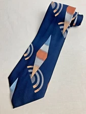 Vintage Necktie 1970's Swing Wide Neck Tie Blue Abstract Art Deco Jacquard