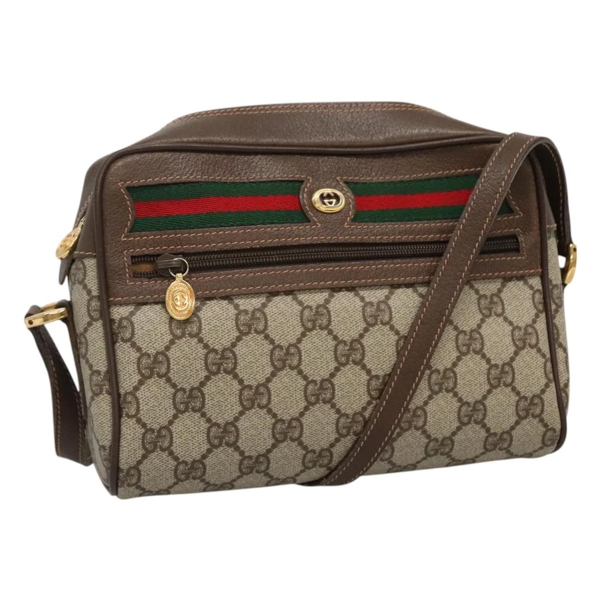 Sac à bandoulière GUCCI GG Supreme Web Sherry Line PVC beige or authentique 114074