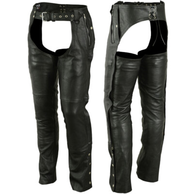 Motorcycle Black Mens Genuine Leather Riding Biker Chaps
