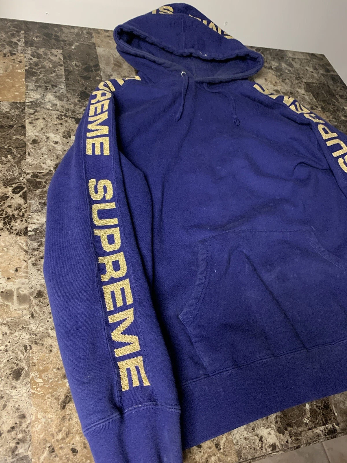 Supreme Felpa con Cappuccio Rib Metallizzato Dark Royal Taglia Large Autentica
