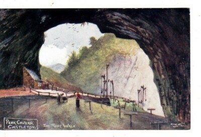 CASTLETON, DERBYSHIRE - DIE SEILWANDERUNG, PEAK CAVERN FARBIGE POSTKARTE 