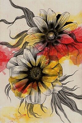 Fiori Di Gazania Disegno Matita E Acrilico Arte Moderna Illustrazione Floreale Ebay