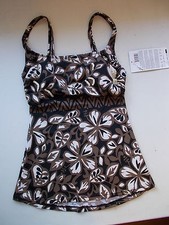 NEW Profile by Gottex E802 Brown Floral Beaded Tankini Top, Sz. 6 FREE SHIP