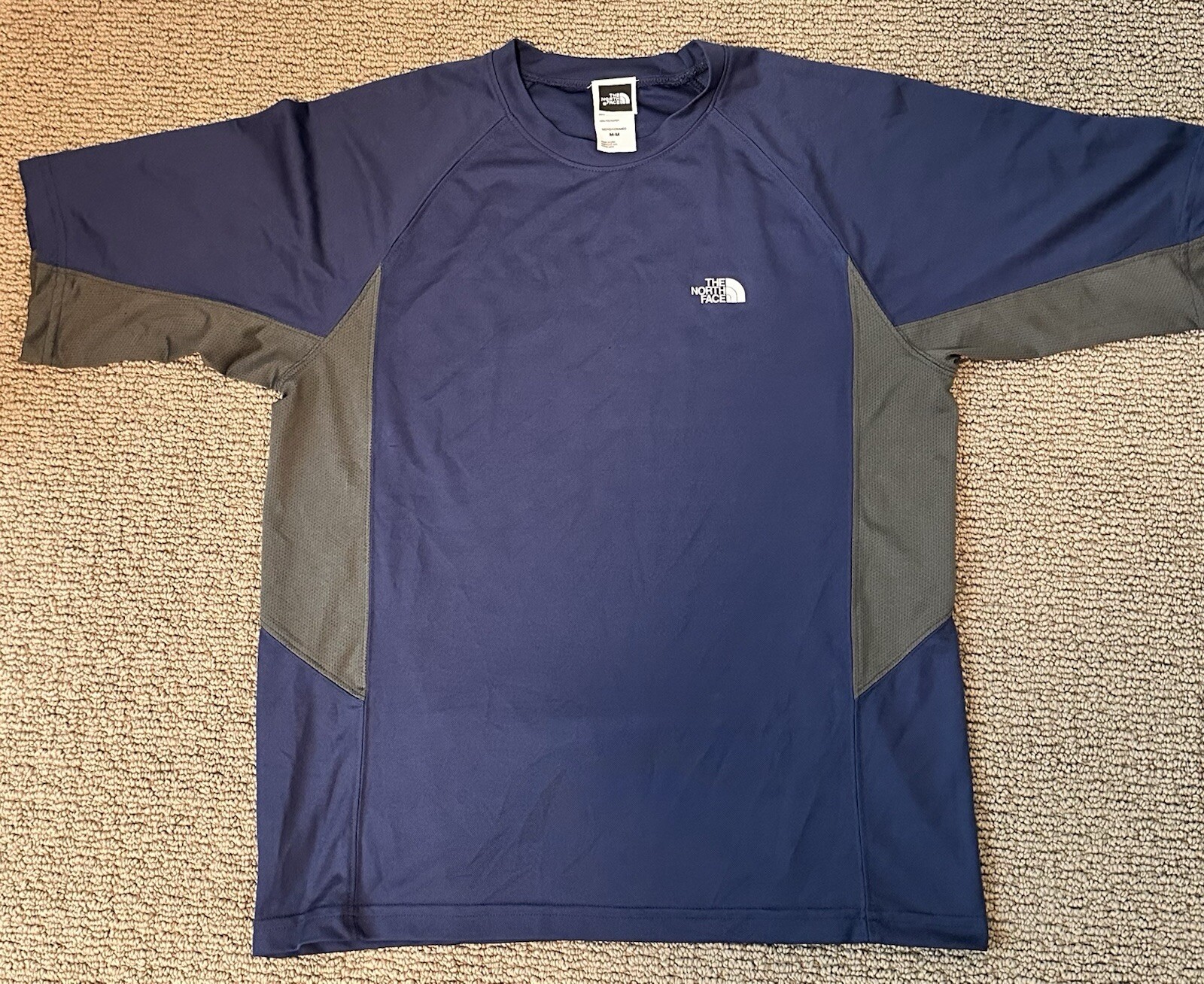 Vintage The North Face Colorblock T-Shirt with Zipper Pocket Blue Grey Size L