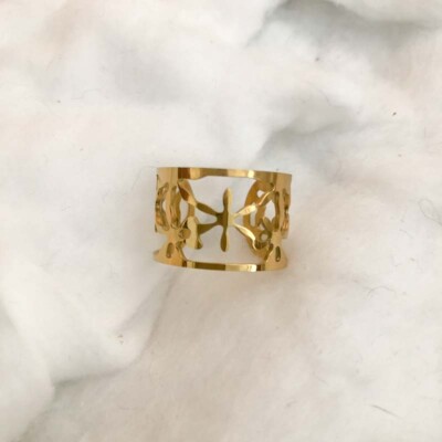 ANILLO ACERO QUIRURGICO ORO DORADO AJUSTABLE JOYA ALTA CALIDAD REGALO MUJER