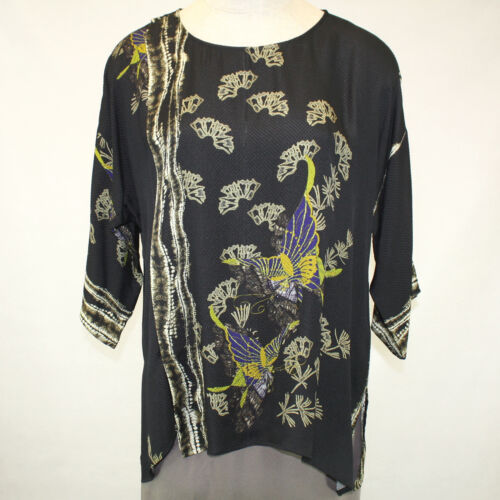 Citron Clothing Art To Wear 100% Silk Butterflies Blouse Tunic Top Plus 2X - Picture 1 of 9