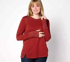 LOGO Life by Lori Goldstein French Terry Mixed Knit Top Fired Brick L A632688