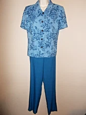 Sag Harbor Womens Size 8 Two Piece Pants Set Button Down Top and Blue Pants