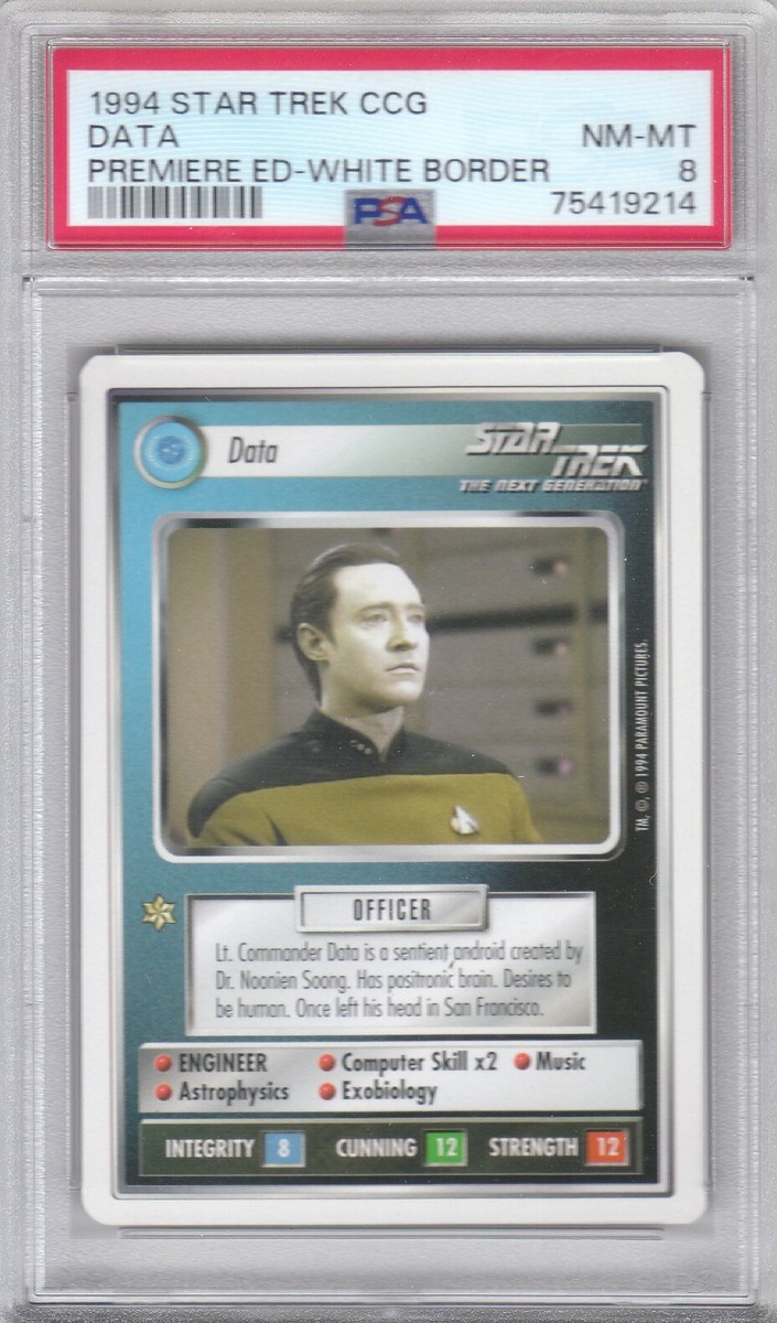 1994 Star Trek CCG Premiere Edition White Border Data Card PSA 8