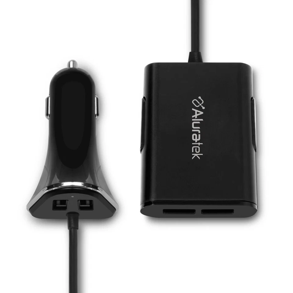 Carregador de carro USB Aluratek 4 portas OFICIAL com portas estendidas (5V / 9.6A / 48W) - Imagem 4 de 4