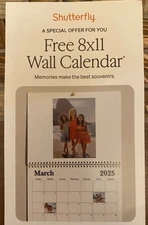 Shutterfly Free 8X11 12 MO PHOTO WALL CALENDAR Or $ Off Larger Size Exp  1/31/26