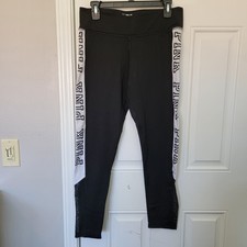 Victoria's Secret PINK Ultimate Leggings Side Logo Mesh Bottom Black Size Large