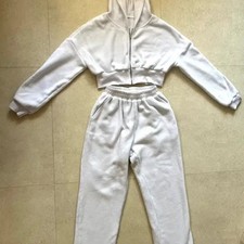 White Fleece Cropped Hoodie Training Set New