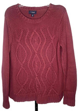 LANDS  END Women  s size large Red Fisherman Sweater 100 Baumwolle cable knit