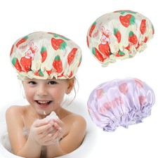 2 Pack Kids Shower Cap, Double Layer Waterproof Toddler Shower Cap with Strawber
