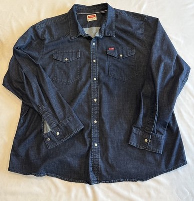 Wrangler Indigo Denim Pearl Snap Button Down Shirt Men's 3XL Dark Blue