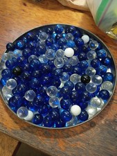 LARGE LOT OF 1/2" MARBLES COBALT BLUE WHITE AND CLEAR MIX