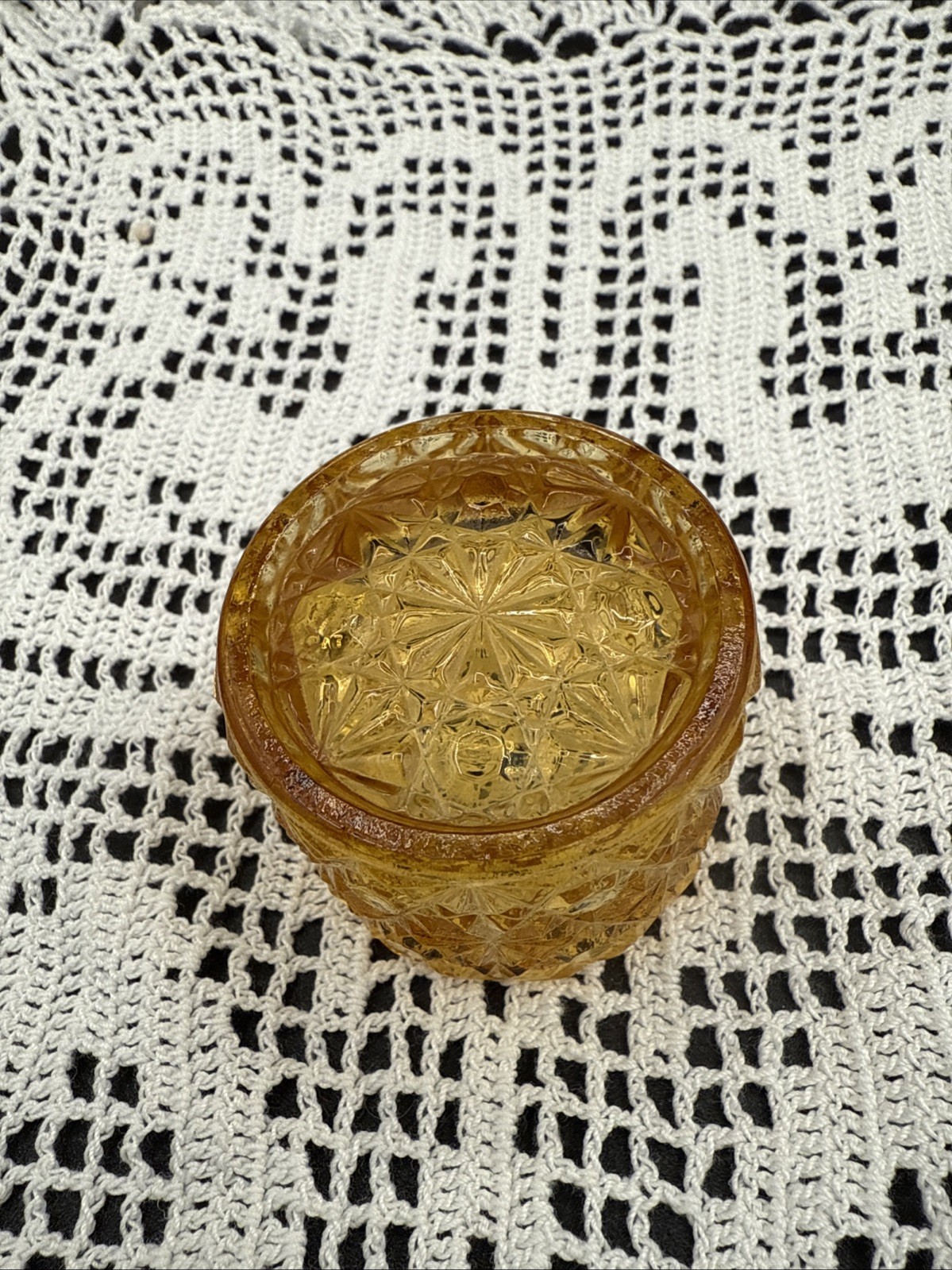 Vintage 1970’s Amber Daisy & Button L. G. Wright  Open Salt