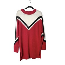 Divided Red White Black Color Block Knit Long...