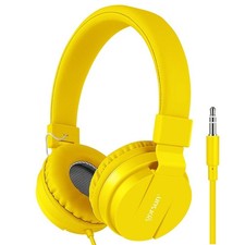 Kids Headphones Lightweight Stereo Wired Adjustable Headband Yellow Earphones