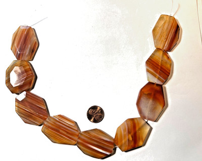 GENUINE FACETED FLAT OCTAGON CARNELIAN 40X30MM BEADS 14'' STRAND  BELOW WHOLESALE