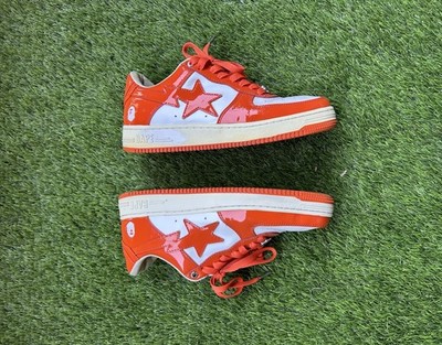 A Bathing Ape Bapesta - Orange White Patent Leather - Men's Size 11