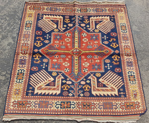 Vintage Hand Made Traditional Rug Oriental Wool Multicolor Carpet 104x100 cm
