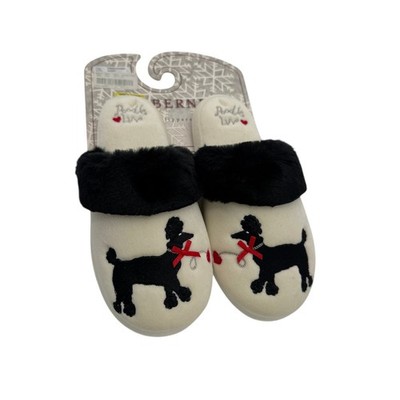Cabernet Totes Isotoner Poodle Luv Slippers Womens 6.5-7.5 Ivory Black Faux Fur