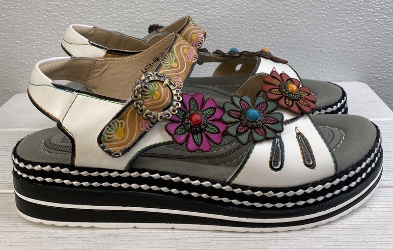 L'Artiste Laga Platform Sandals Women's US6.5-7 EU37 White Multi Leather Wedges