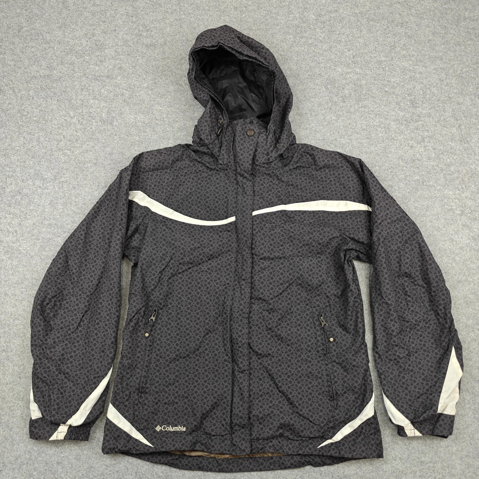 Vintage Columbia Interchange Jacket Womens Medium Gray Geometric Hooded Ski