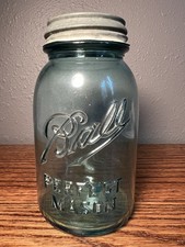 Vintage Blue Aqua Ball Perfect Mason Jar 1 Quart Dropped A Logo Mold 4 Zinc Lid