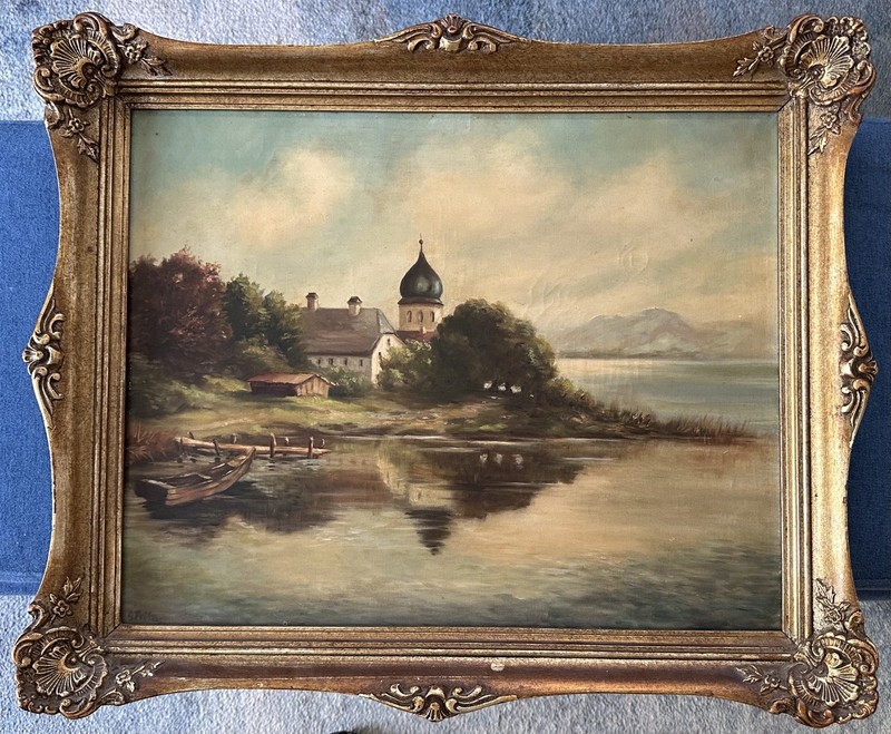 A Summer Scene on the Shores of Fraueninsel in Lake Chiemsee. Oil Painting
