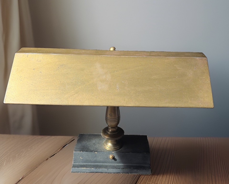 Antique Brass Bankers Piano Desk lamp Works!