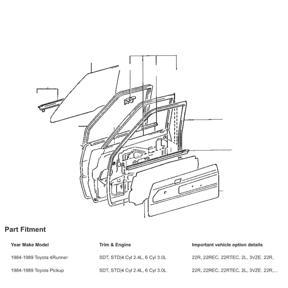 For 1984-89 Toyota Pickup 4Runner Inner Outer Weatherstrip Rubber Door Belt Seal Foto 2 de 4