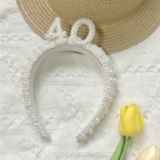 Birthday Pearl Headbands for Women Birthday Crown Tiara Happy Birthday Outfit