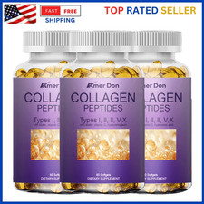 Multi COLLAGEN PEPTIDES Types I, II, III, V,X 180 Pills Anti-Aging Skin Capsules
